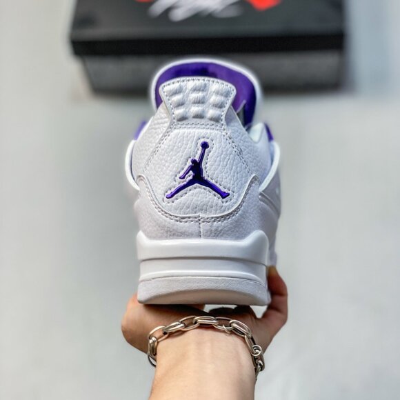 Men's White Mid Sneakers Shoes -Jordan 4 Retro Purple Metallic - Picture 5 of 6